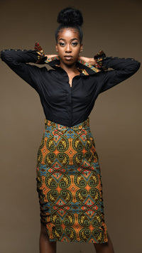 Thumbnail for CELESTIAL Zhurie Paisley Ankara Side Laced Pencil Skirt