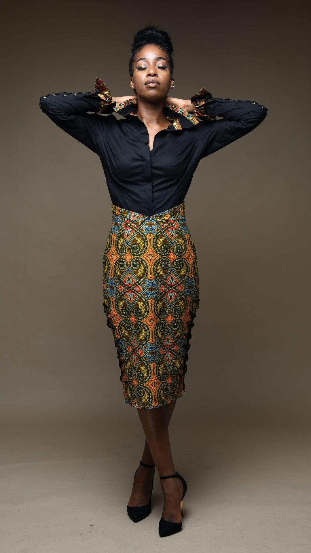 CELESTIAL Zhurie Paisley Ankara Side Laced Pencil Skirt