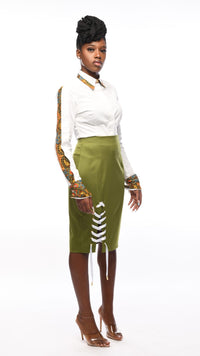 Thumbnail for SERENITY Camille Olive Front Laced Pencil Skirt