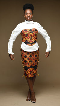 Thumbnail for INFINITY Coco Ankara Print & Cream Twisted Collar Corset Shirt