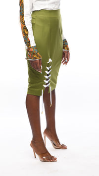 Thumbnail for SERENITY Camille Olive Front Laced Pencil Skirt