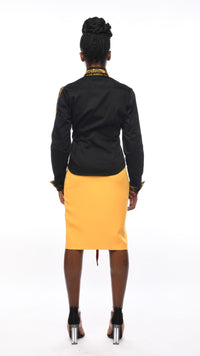 Thumbnail for CELESTIAL Haniah Yellow Front Laced Pencil Skirt.
