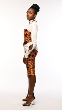 Thumbnail for INFINITY Coco Brown Ankara Side Laced Pencil Skirt