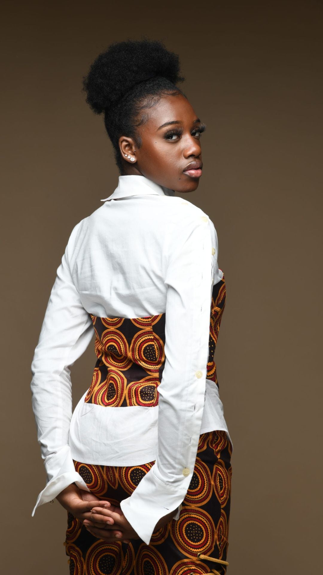 INFINITY Coco Ankara Print & Cream Twisted Collar Corset Shirt
