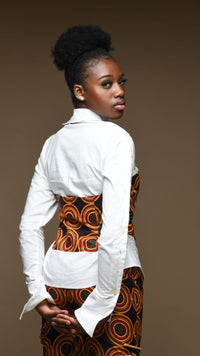Thumbnail for INFINITY Coco Ankara Print & Cream Twisted Collar Corset Shirt