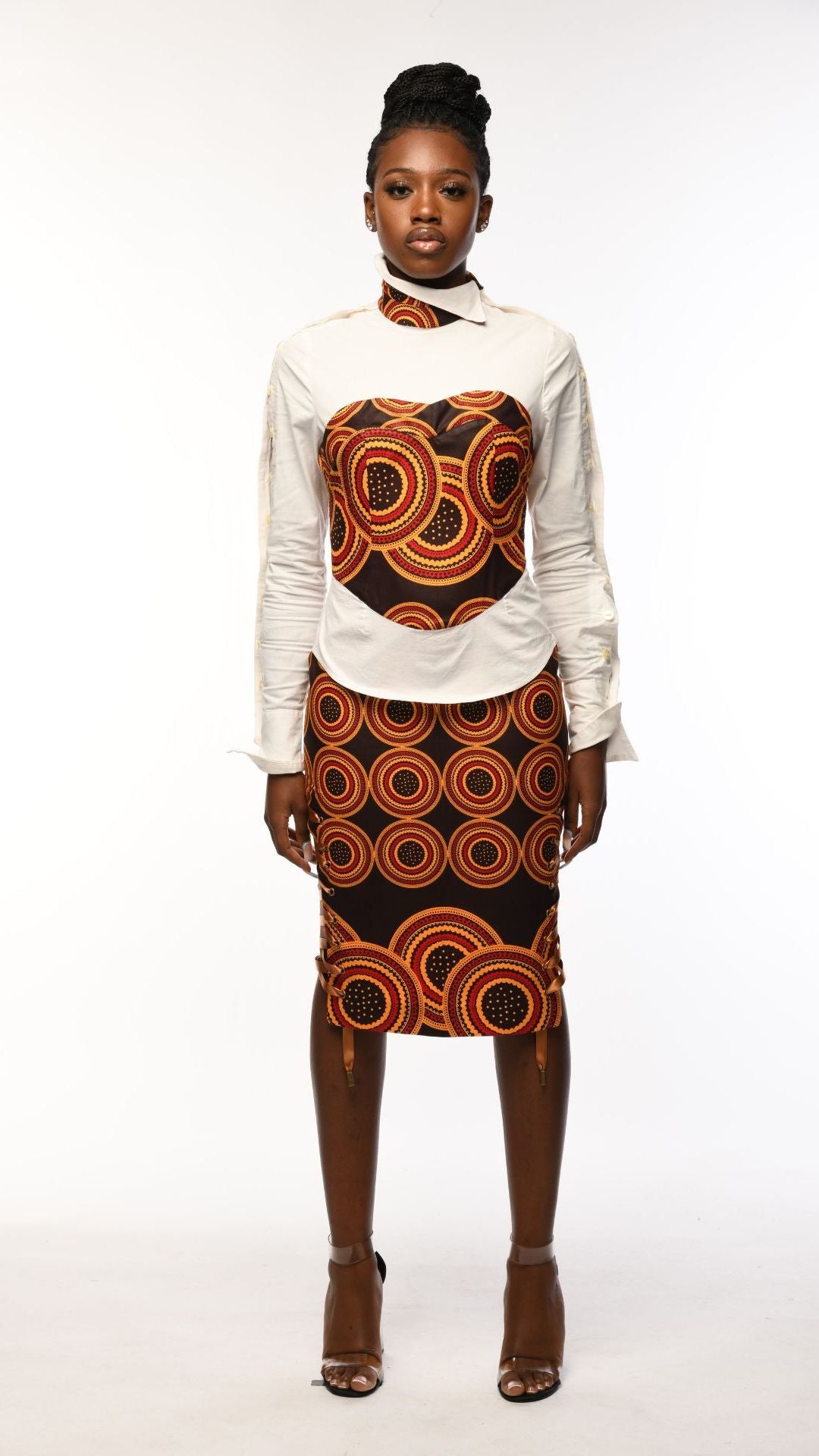 INFINITY Coco Brown Ankara Side Laced Pencil Skirt