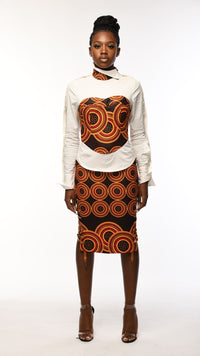 Thumbnail for INFINITY Coco Brown Ankara Side Laced Pencil Skirt