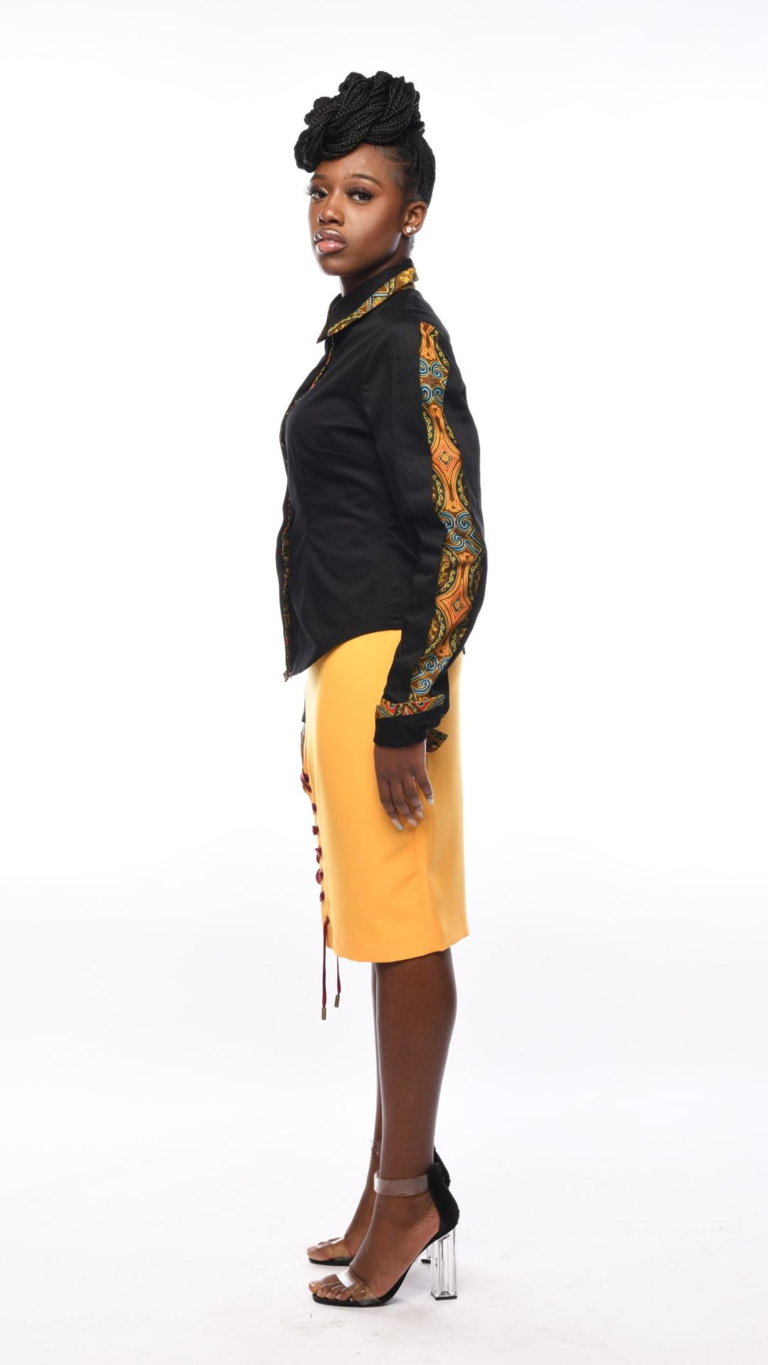 CELESTIAL Haniah Yellow Front Laced Pencil Skirt.