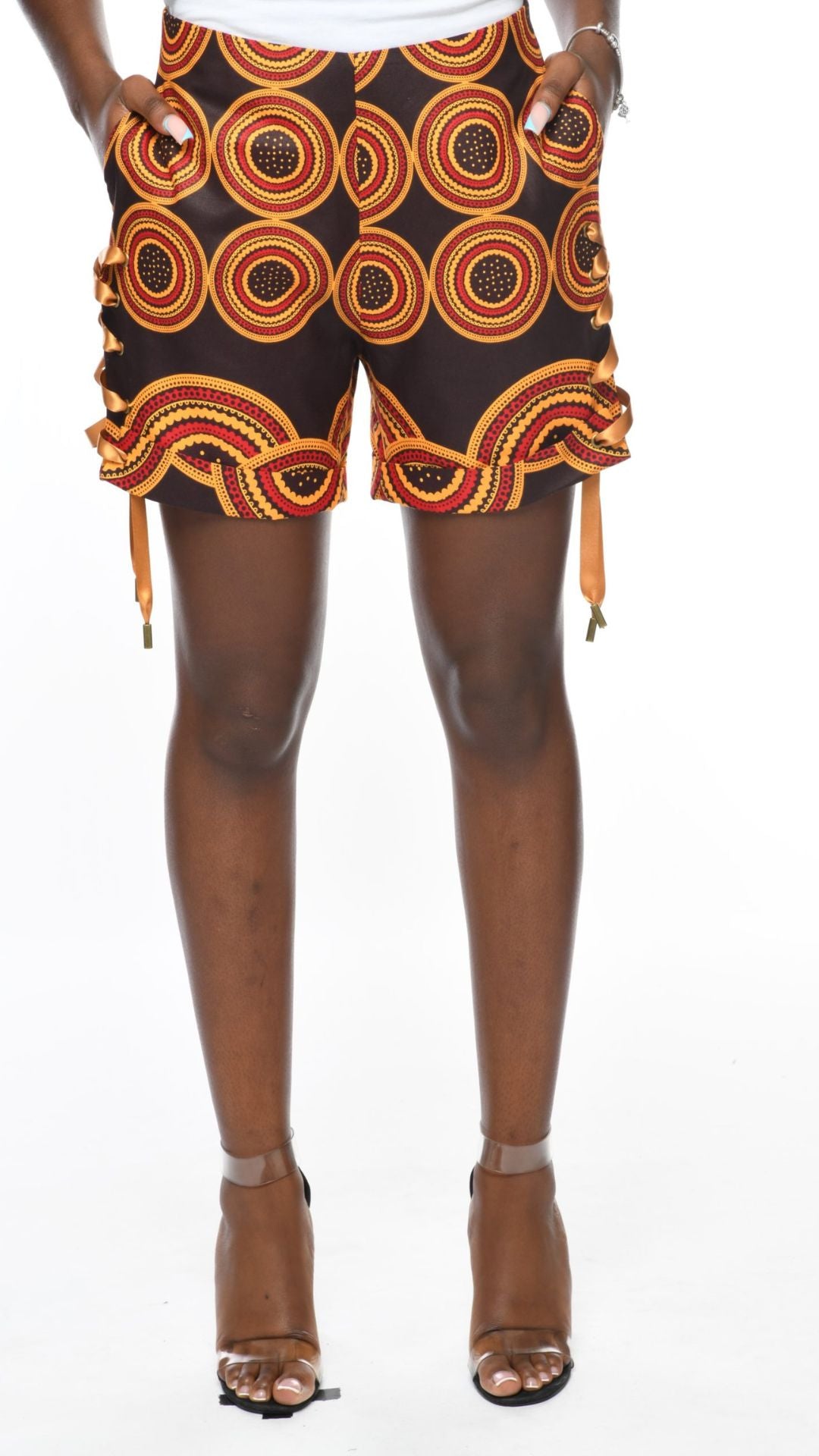 INFINITY Coco Brown Ankara Print Side Laced Shorts