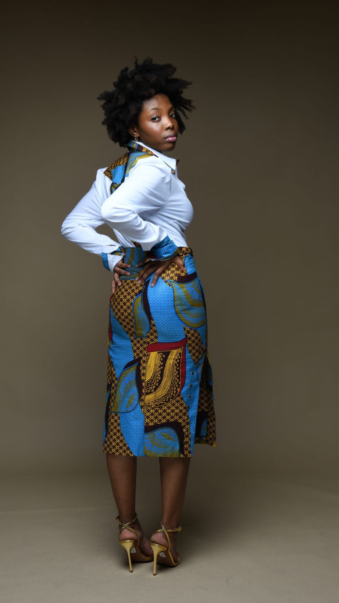 INFINITY Celestial Blue Ankara Side Laced Pencil Skirt