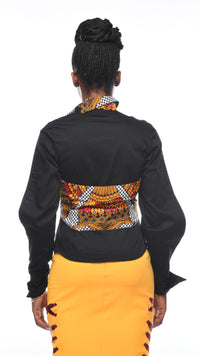 Thumbnail for SUNRAY Alora Black & Ankara Twisted Collar Corset Shirt