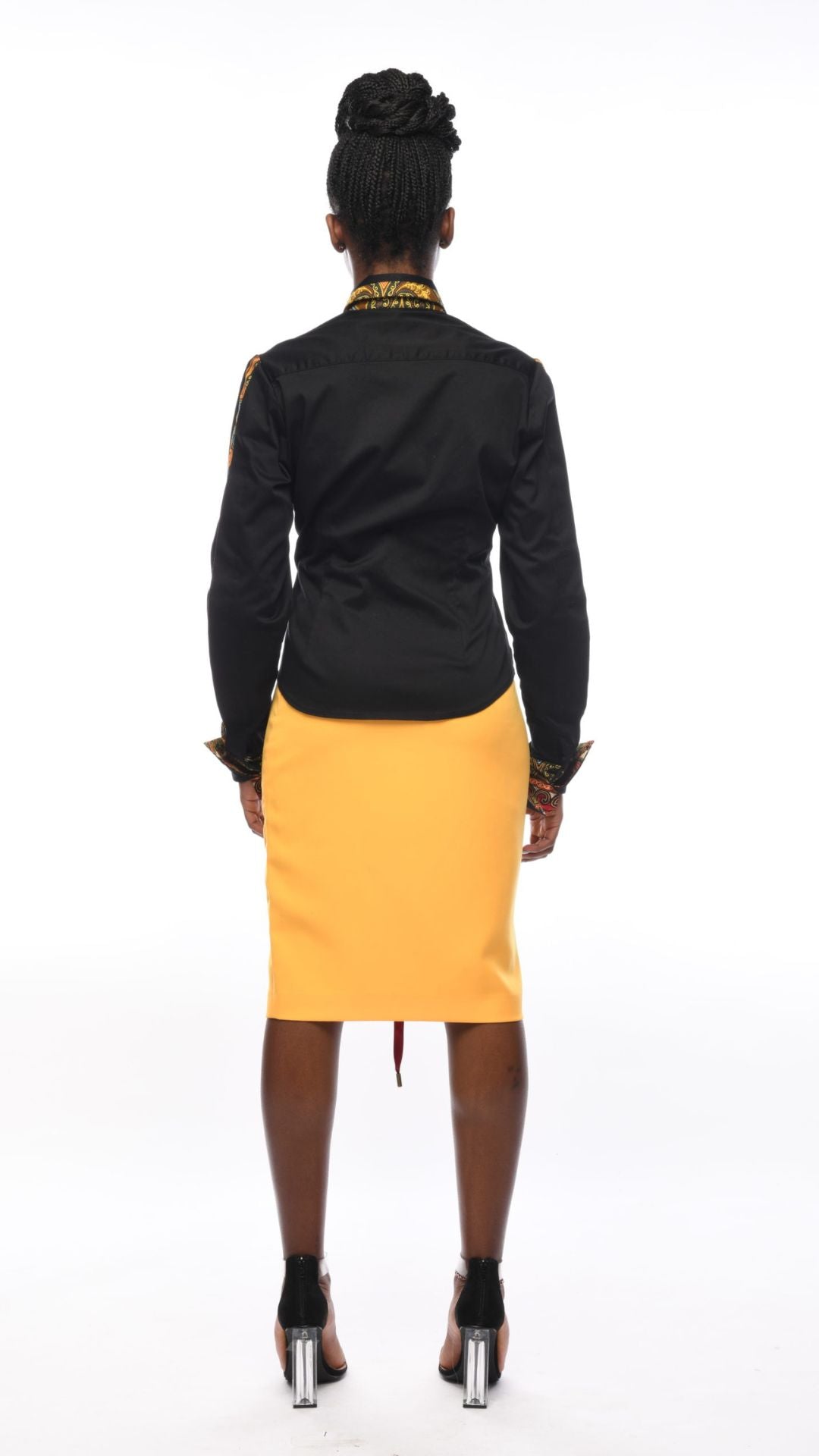 CELESTIAL Haniah Yellow Front Laced Pencil Skirt.